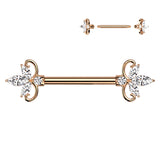 Pair Double Heart Marquise CZ Nipple Barbell