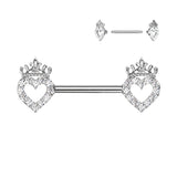 Pair CZ Paved Heart & Crown NippleBarbell Rings