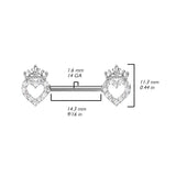 Pair CZ Paved Heart & Crown NippleBarbell Rings