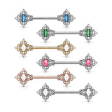 Pair Floral Filigree Crystal & Opal Glitter Nipple Barbell Rings