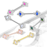 Pair Floral Filigree Crystal & Opal Glitter Nipple Barbell Rings