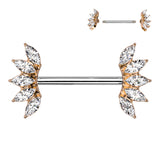 Pair 5 Marquise Crystals Fan End Nipple Barbell Rings