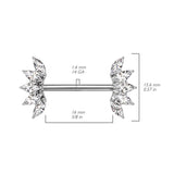 Pair 5 Marquise Crystals Fan End Nipple Barbell Rings