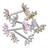 Pair 5 Marquise Crystals Fan End Nipple Barbell Rings