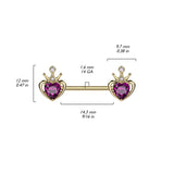 Pair of Pink Gem Heart & Crown Ends NippleBarbell Rings