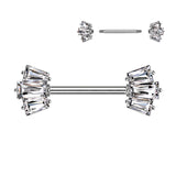 Pair of Baguette CZ Crown End Nipple Barbell Rings