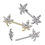 Pair of CZ Leaf Ends NippleBarbell Rings