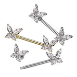 Pair CZ Butterfly Ends Nipple Barbell Rings