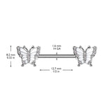 Pair Pave CZ Butterfly Ends Nipple Barbell Rings