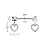 Round Prong Set CZ Ends & CZ Pave Hollow Heart Dangles Nipple Barbell