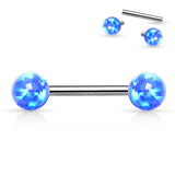 1 Pc Internally Threaded 5mm Opal Ball Tongue Barbell Nipple Barbell