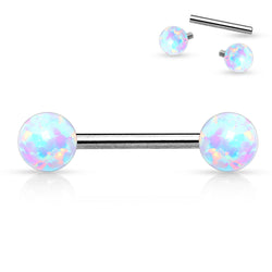 1 Pc Internally Threaded 6mm Opal Ball Tongue Barbell Nipple Barbell