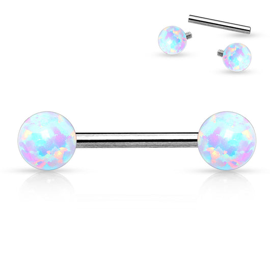1 Pc Internally Threaded 6mm Opal Ball Tongue Barbell Nipple Barbell