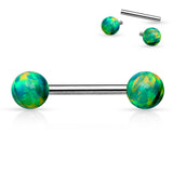 1 Pc Internally Threaded 5mm Opal Ball Tongue Barbell Nipple Barbell
