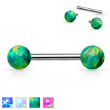 1 Pc Internally Threaded 5mm Opal Ball Tongue Barbell Nipple Barbell