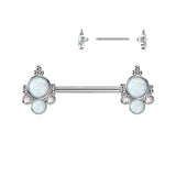 Pair Double Opal and CZ Ends Nipple Barbell