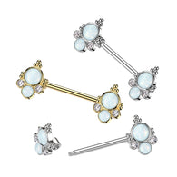 Pair Double Opal and CZ Ends Nipple Barbell