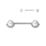 Pair Pearl & Half CZ Rim Edge Nipple Barbell