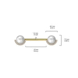 Pair Pearl & Half CZ Rim Edge Nipple Barbell