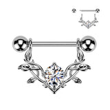 Pair Large Prong Set CZ Vine Dangle Nipple Barbell