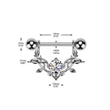 Pair Large Prong Set CZ Vine Dangle Nipple Barbell