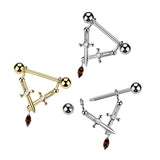 Pair Nipple Barbell With Crossed Daggers & Marquise CZ Dangle