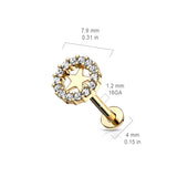 Paved CZ Star Internally Threaded Labret Tragus Snug Ear Cartilage Studs