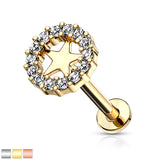 Paved CZ Star Internally Threaded Labret Tragus Snug Ear Cartilage Studs