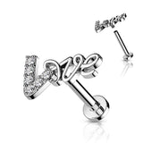 Love Sign CZ Top Labret Ear Cartilage Helix Tragus Studs