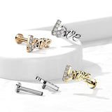 Love Sign CZ Top Labret Ear Cartilage Helix Tragus Studs