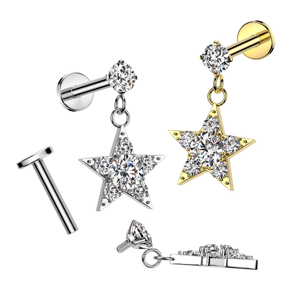 Prong Set CZ Center CZ Star Dangle Labret Ear Cartilage Tragus ...