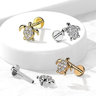 CZ Paved Turtle Top Labret Tragus Snug Ear Cartilage Helix Studs