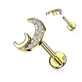 CZ Paved Crescent Moon Top Labret Tragus Snug Ear Cartilage Helix Studs