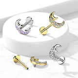 CZ Paved Crescent Moon Top Labret Tragus Snug Ear Cartilage Helix Studs