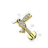 CZ Pave hummingbird Top Labret Tragus Snug Ear Cartilage Helix Studs