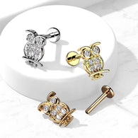 CZ Pave Owl Top Labret Tragus Snug Ear Cartilage Helix Studs