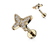 CZ Paved Butterfly Top Labret Tragus Snug Ear Cartilage Helix Studs