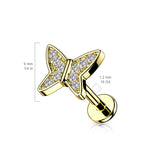 CZ Paved Butterfly Top Labret Tragus Snug Ear Cartilage Helix Studs