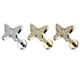 CZ Paved Butterfly Top Labret Tragus Snug Ear Cartilage Helix Studs