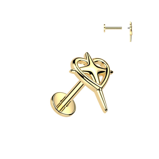 Internally Threaded Heart & Cross Top Labret Tragus Snug Ear Cartilage Helix