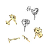 Internally Threaded Heart & Cross Top Labret Tragus Snug Ear Cartilage Helix