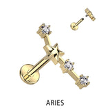 Gold Plated CZ Zodiac Constellation Labret Tragus Helix Ear Cartilage Studs