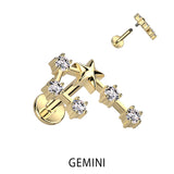 Gold Plated CZ Zodiac Constellation Labret Tragus Helix Ear Cartilage Studs