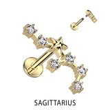 Gold Plated CZ Zodiac Constellation Labret Tragus Helix Ear Cartilage Studs