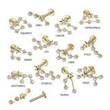 Gold Plated CZ Zodiac Constellation Labret Tragus Helix Ear Cartilage Studs