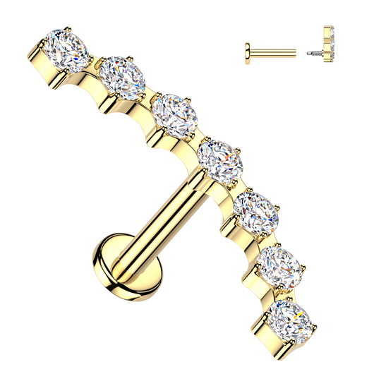 7 Prong Set CZ Curved Top Labret Tragus Helix Ear Cartilage Studs