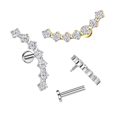 7 Prong Set CZ Curved Top Labret Tragus Helix Ear Cartilage Studs