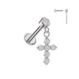 Internally Threaded CZ Cross Dangle Tragus Helix Ear Cartilage Studs