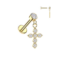 Internally Threaded CZ Cross Dangle Tragus Helix Ear Cartilage Studs