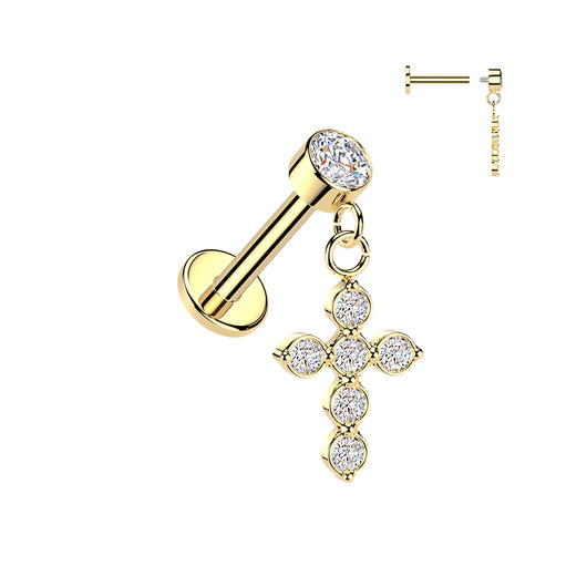 Internally Threaded CZ Cross Dangle Tragus Helix Ear Cartilage Studs